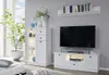 A modern living room scene featuring a white display cabinet and media console. Produktbild-Vorschau