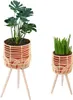 Navaris 2x Blumentopf mit Ständer im Rattan Look - Boho Produktbild-Vorschau 1
