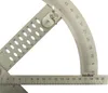 A close-up shot of a metal protractor and ruler tool against a white background. Produktbild-Vorschau