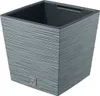 A square gray planter with a textured surface. Náhled obrázku produktu
