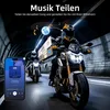 Two motorcyclists riding through a tunnel, with a smartphone displaying music and a graphic indicating music sharing. Produktbild-Vorschau