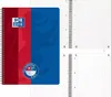 A notebook with a red and blue cover is shown next to open pages with grid and lined paper. Produktbild-Vorschau