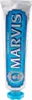 A close-up studio shot of a Marvis Aquatic Mint toothpaste tube. Náhled obrázku produktu