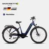 A blue SAXONETTE e-bike is shown against a white background, with branding and product information displayed above it. Produktbild-Vorschau