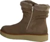 A side view of a brown suede boot with a faux fur lining and a zipper. Produktbild-Vorschau
