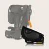 A car seat base is shown detached from a car seat, with an arrow indicating a connection or movement. Produktbild-Vorschau
