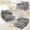 A collage showing a grey sofa in its different configurations: as a sofa, as a daybed, and partially converted to a bed. Produktbild-Vorschau