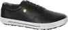 A black leather shoe with a white sole is shown from the side against a white background. Náhled obrázku produktu
