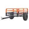 A trailer with orange railings and a black mesh bed is shown against a white background. Produktbild-Vorschau