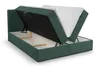 A green boxspring bed with the mattress lifted to reveal storage space underneath. Produktbild-Vorschau