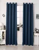 Two dark blue curtains are hung in front of a window, with a white dresser and a white side table visible on either side. Produktbild-Vorschau