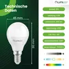 A product image showing a light bulb with technical specifications listed next to it. Produktbild-Vorschau