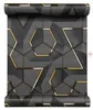 A roll of wallpaper with a geometric 3D pattern in gray and gold. Anteprima dell’immagine prodotto