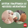 A split image showing a baby breastfeeding on the left and a baby being fed with a bottle on the right, with text overlay. Produktbild-Vorschau