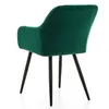 The back view of a green velvet dining chair with black legs, isolated on a white background. Podgląd zdjęcia produktu