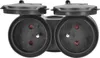 A close-up, front-facing view of a black double electrical socket with protective covers. Anteprima dell’immagine prodotto