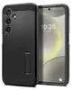 A black phone case with a kickstand is shown next to a smartphone displaying the time. Anteprima dell’immagine prodotto