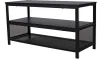 A black, three-tiered shelf unit with a mesh bottom shelf. Podgląd zdjęcia produktu