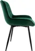 A side view of a dark green velvet dining chair with black metal legs. Náhľad obrázku produktu
