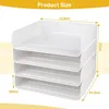 A stack of three white document trays with dimensions labeled. Produktbild-Vorschau