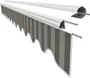 A close-up, studio shot of a striped awning fabric and its mounting hardware against a white background. Produktbild-Vorschau