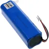 A blue battery pack with a white label and wires. Produktbild-Vorschau