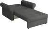 A gray sofa bed is shown in an extended position, revealing its sleeping surface and storage compartment. Náhled obrázku produktu