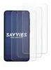 Three transparent screen protectors are shown layered on top of a dark blue smartphone screen. Produktbild-Vorschau
