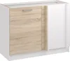 A kitchen base cabinet with a light wood grain door and a white side panel, shown from the front. Produktbild-Vorschau
