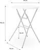 A diagram showing the dimensions of a white round folding table with a gray metal frame. Produktbild-Vorschau