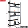 A black metal shelving unit with dimensions indicated. Anteprima dell’immagine prodotto