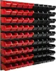 A wall-mounted storage system with multiple red and black bins. Produktbild-Vorschau