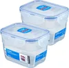 Two clear plastic food containers with blue lids are stacked on a white background. Voir les images du produit