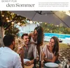 People enjoying a meal outdoors under a large umbrella. Produktbild-Vorschau