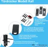 A marketing image showcasing a black door handle set with various components and descriptive text. Produktbild-Vorschau
