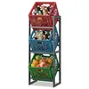 A three-tier storage rack filled with beverage crates and fruit. Podgląd zdjęcia produktu
