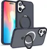 Two dark gray phone cases with a magnetic ring are displayed against a white background. One case is shown from the front, with a colorful screen displayed on the phone it protects. The second case is shown from the side, with the magnetic ring in the fore Produktbild-Vorschau