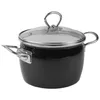 A black pot with a glass lid and silver handles, shown on a white background. Podgląd zdjęcia produktu