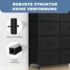 Close-up view of a black fabric drawer dresser, highlighting its sturdy metal frame and anti-tip device. Voir les images du produit