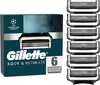 A box of Gillette razor blade refills with a close-up of a razor head. Produktbild-Vorschau