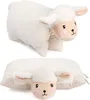 Two views of a plush sheep pillow, one showing it in a more upright position and the other showing it flattened. Anteprima dell’immagine prodotto