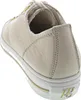 A close-up side view of a cream-colored leather sneaker with gold accents. Produktbild-Vorschau