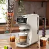 A coffee machine is shown in a kitchen setting, with a temperature display and coffee cups. Produktbild-Vorschau