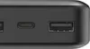 A close-up view of the ports on a black power bank. Produktbild-Vorschau