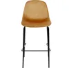 A bar stool with a yellow corduroy seat and black metal legs, shown from the front on a white background. Voir les images du produit