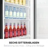 Inside of a refrigerator showing shelves with bottles and cans. Produktbild-Vorschau