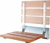 A wall-mounted folding shower seat made of wood and metal. Podgląd zdjęcia produktu