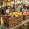 A market stall with crates of fresh fruit for sale. Anteprima dell’immagine prodotto