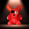 A red plush toy with an eye patch and a slightly open mouth is centered against a dark, textured background with a spotlight effect from above. Produktbild-Vorschau
