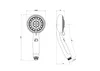 Technical drawings of a shower head with dimensions indicated. Produktbild-Vorschau